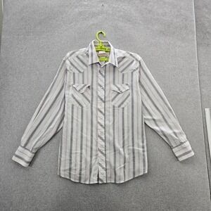 Wrangler Men Button Up Shirt XL Gray Striped Western Pearl Snap Long